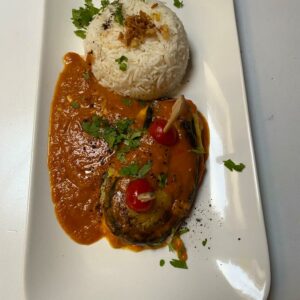 Chicken aubergine curry with rice
