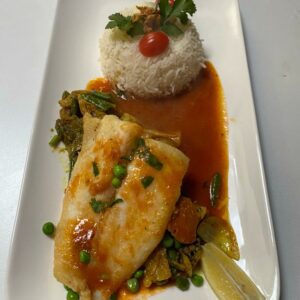 Indian silver fish with vegetable and rice